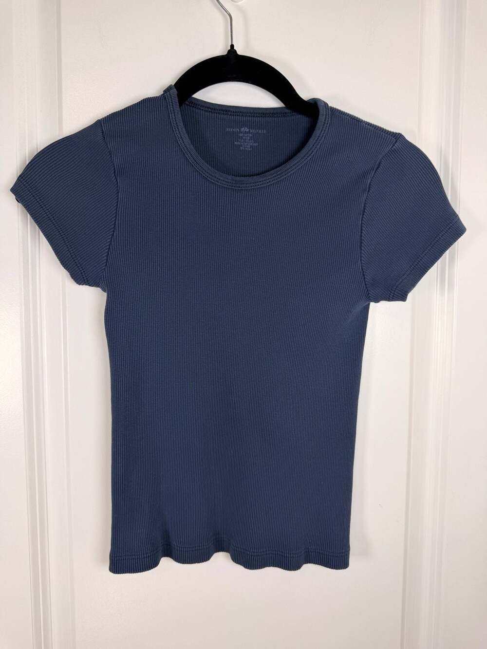 Brandy Melville High Rise Blue Ribbed Short Sleeve Crew Neck Tee